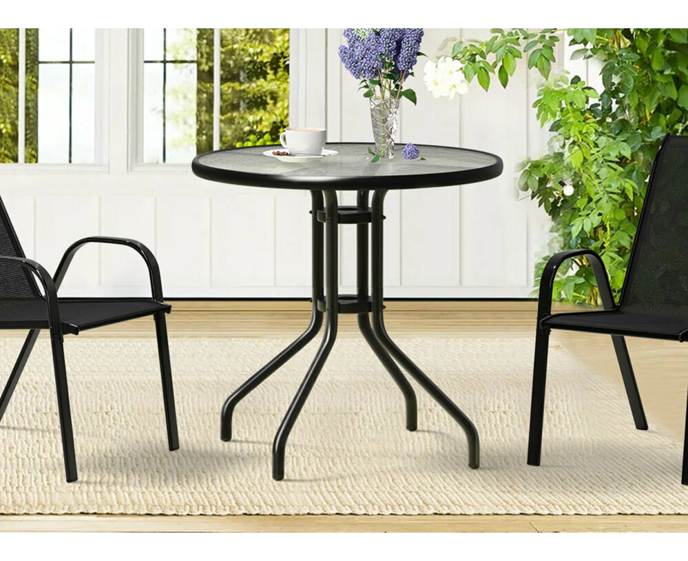 ALFORDSON Outdoor Furniture Patio Coffee Side Table Garden 60CM Glass Black