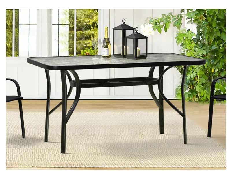 ALFORDSON Outdoor Furniture Patio Dining Table Garden 140CM X 80CM Glass Black