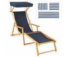 Costway Birch Wood Chaise Lounge Chair w/Adjustable Canopy Reclining Backrest Navy