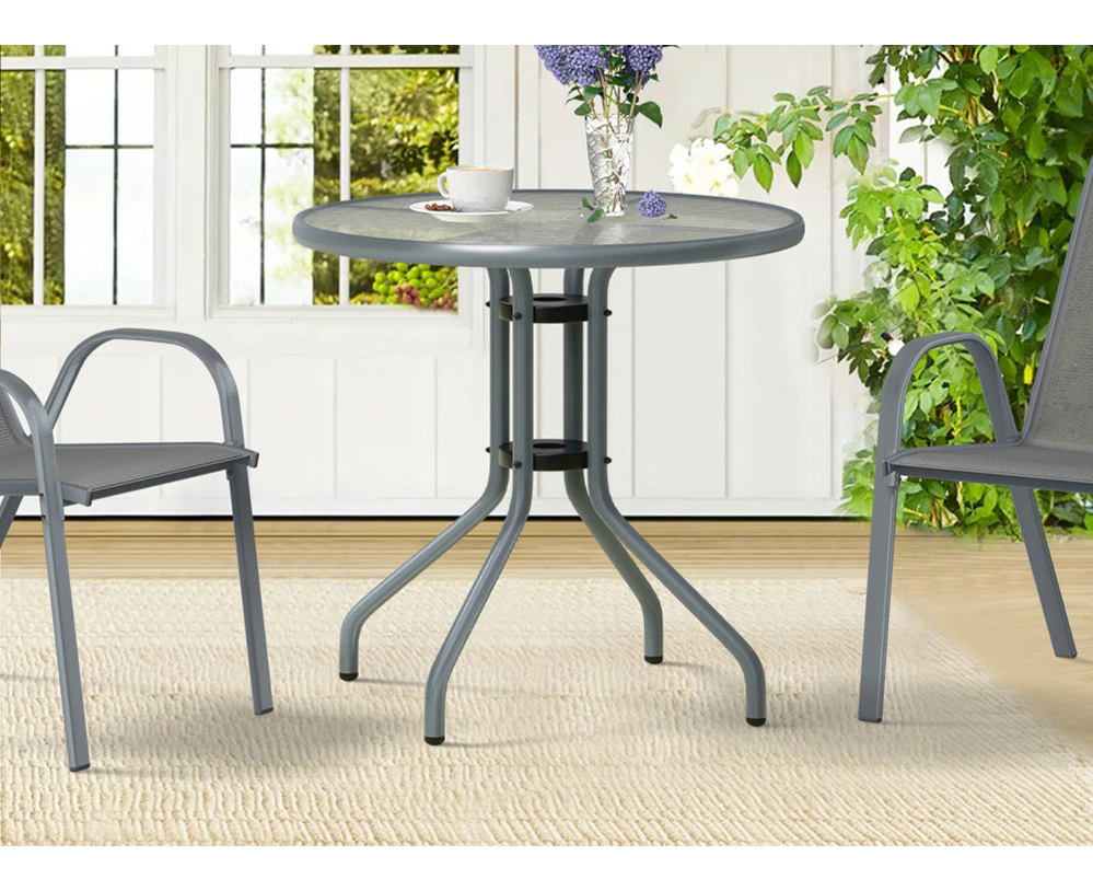 ALFORDSON Outdoor Furniture Patio Coffee Side Table Garden 60CM Glass Grey