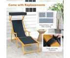 Costway Birch Wood Chaise Lounge Chair w/Adjustable Canopy Reclining Backrest Navy