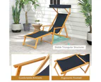 Costway Birch Wood Chaise Lounge Chair w/Adjustable Canopy Reclining Backrest Navy