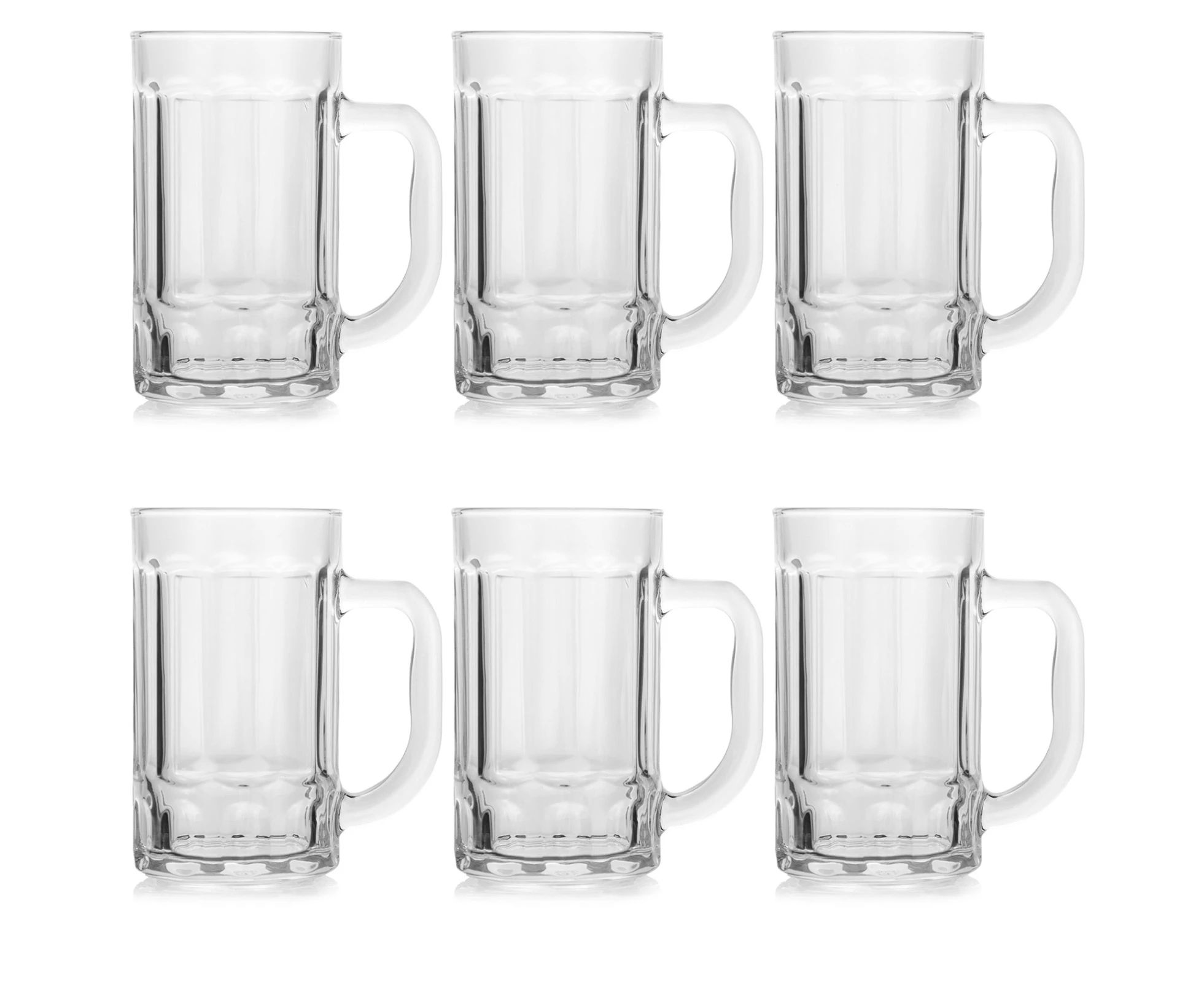 Set of 6 Glass Beer Mugs Large Draught Beer Steins with Handle Hot Cold Beverage