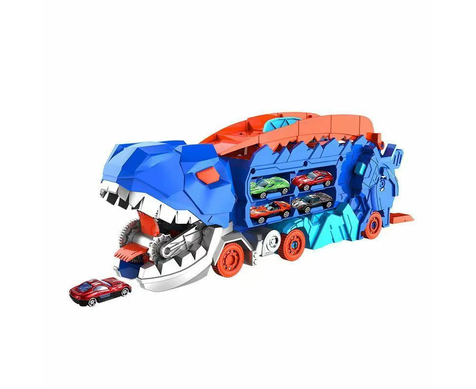 Track Car Toy, Transforms into Stomping Dragon with Ultimate Transporter Hauler Race Track, Toys for 4, 5, 6 Year Old Boys (Random 8 Cars)