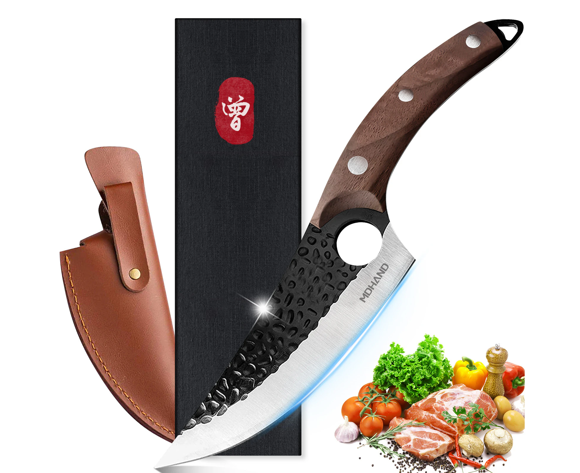 7 in Professional Chef Forged Knife Japan Kitchen Meat Cleaver Butcher Boning Knife High Carbon Stainless Steel Home Cooking Tool