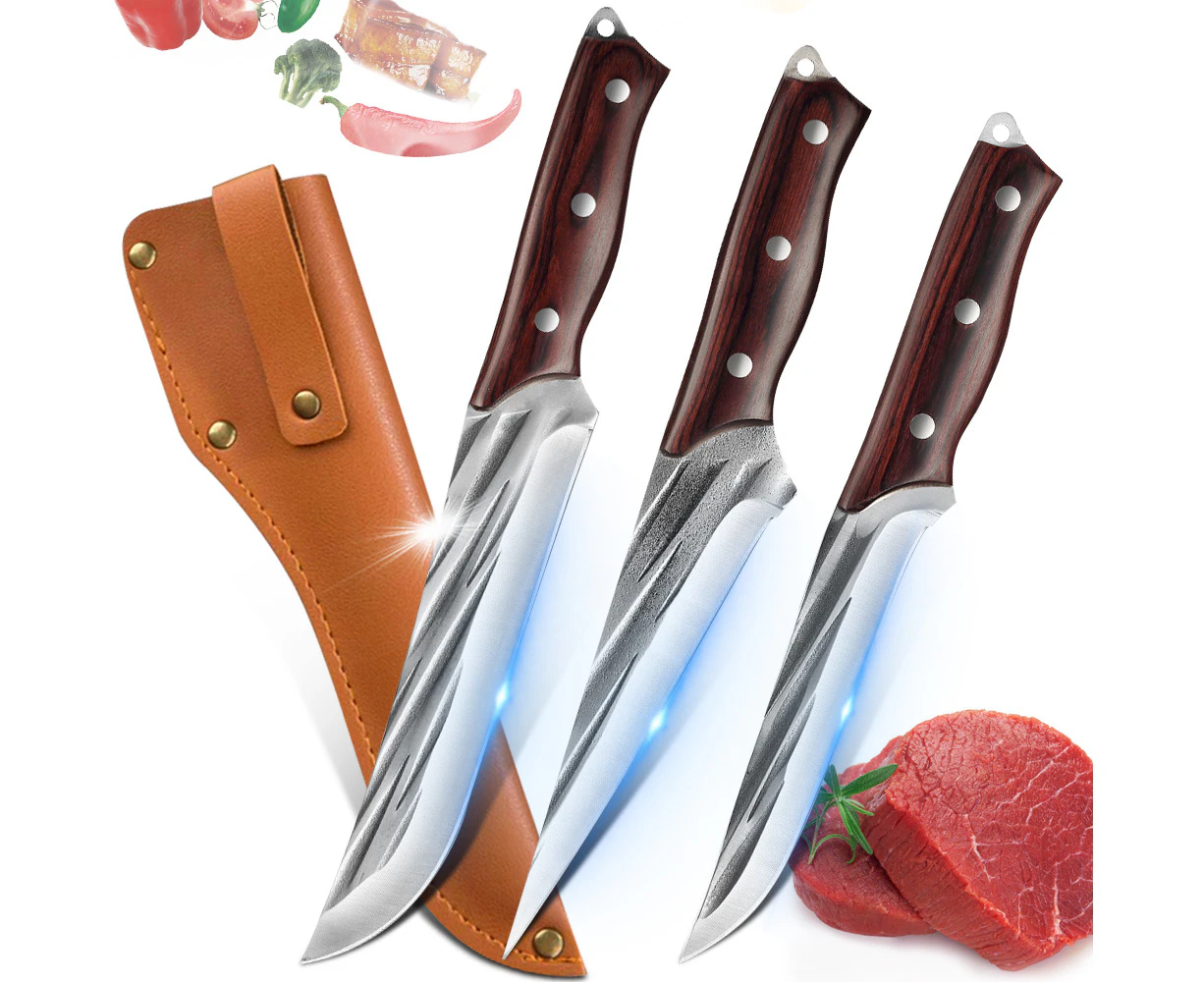 3pcs Sharp Butcher Knife Set Boning Knife for Meat Cutting Set Hand Forged Serbian Chef Knife With Sheath