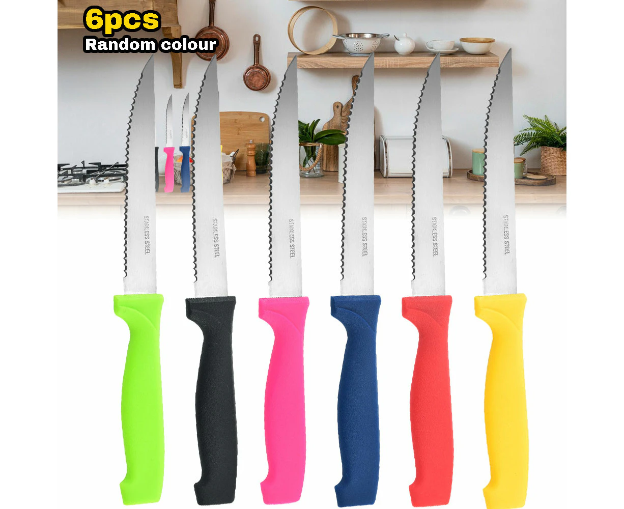 11CM Steak Knife Set of 6pcs Serrated Steak Tomato Sausage Meat Knives Paring 6PCS Random Color