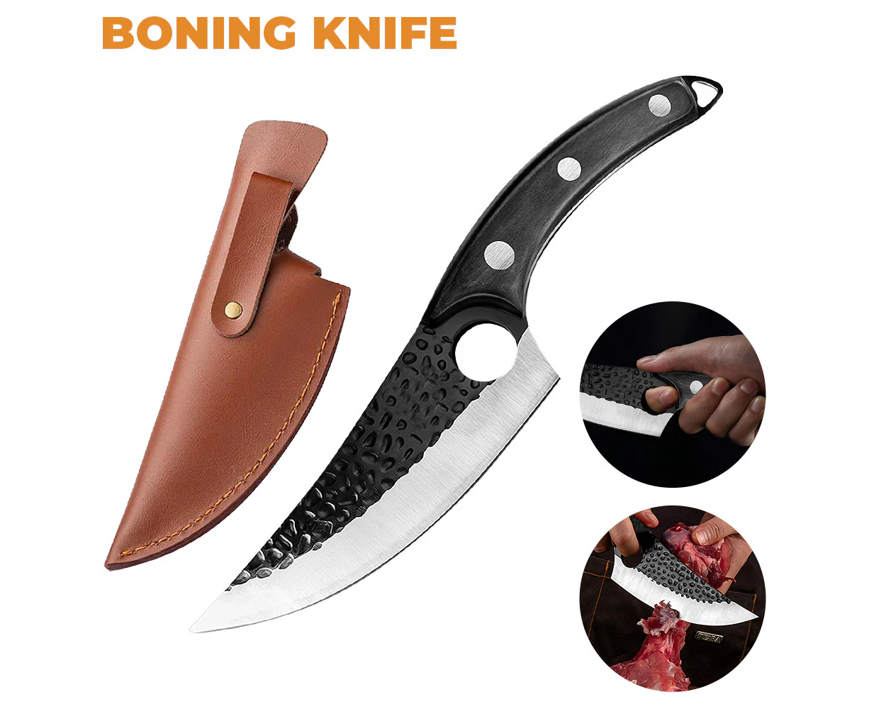 Hand Forged Professional Kitchen Knife Chef Boning Knife with Leather Sheath Cover