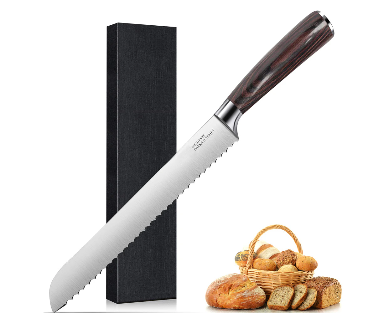 8 Inch Bread Knife Damascus steel Serrated Knife Professional Home Kitchen Restaurant Knife