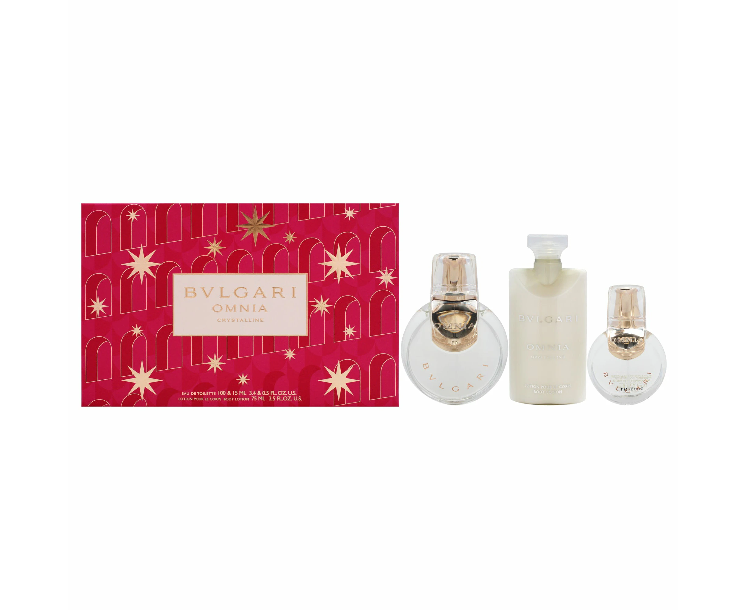 Bvlgari Omnia Crystalline by Bvlgari for Women - 3 Pc Gift Set 3.4oz EDT Spray, 0.5oz EDT Spray, 2.5oz Body Lotion