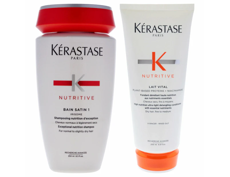 Kerastase Nutritive Bain Satin 1 Shampoo and Nutritive Lait Vital Conditioner Kit by Kerastase for Unisex - 2 Pc Kit 8.5 oz Shampoo, 6.8oz Conditioner