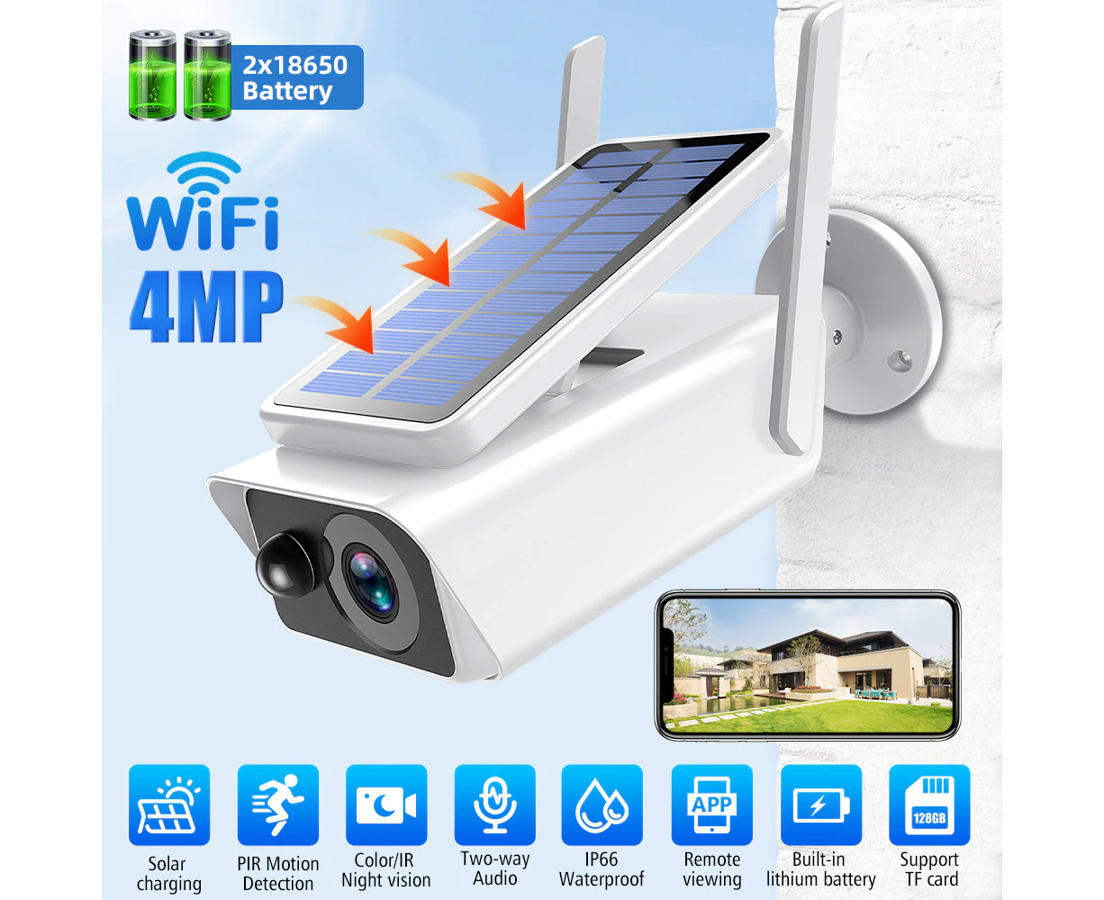 Outdoor 4MP Solar Powered Security Energy Camera Wireless WiFi IP Home CCTV HD