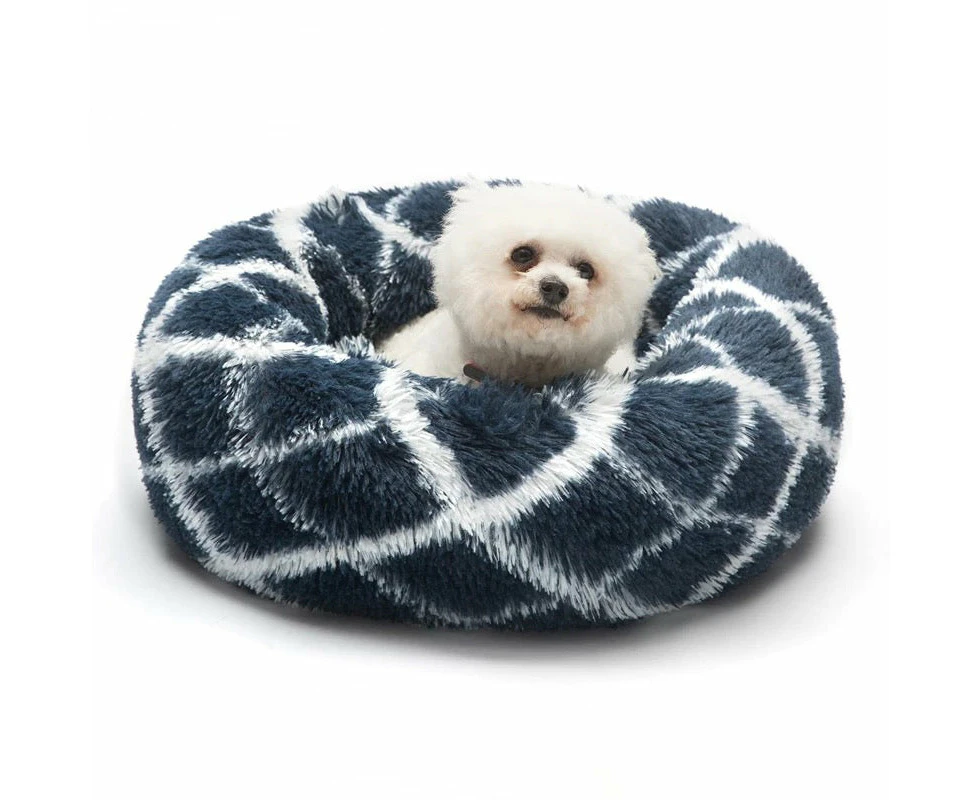 Plush Calming Soft Round Dog Bed - Blue