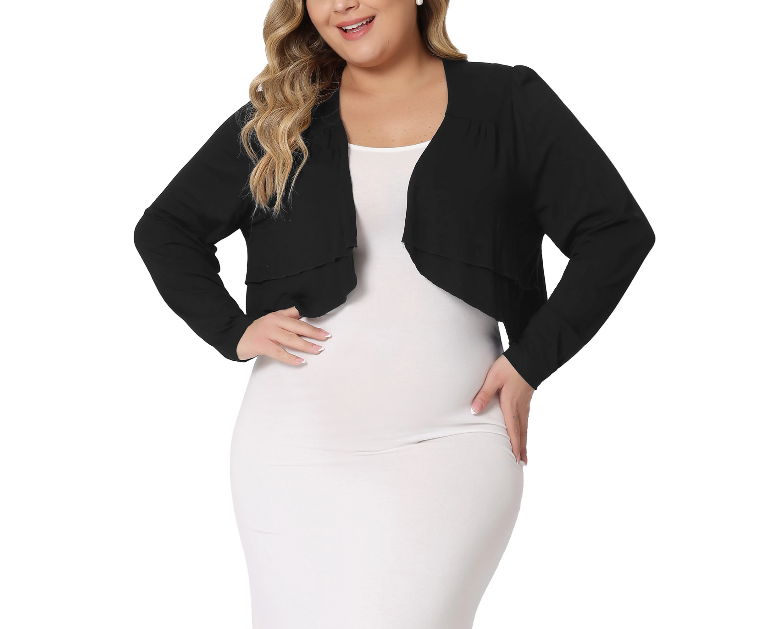 Agnes Orinda Plus Size Elegant Shrugs Bolero Black