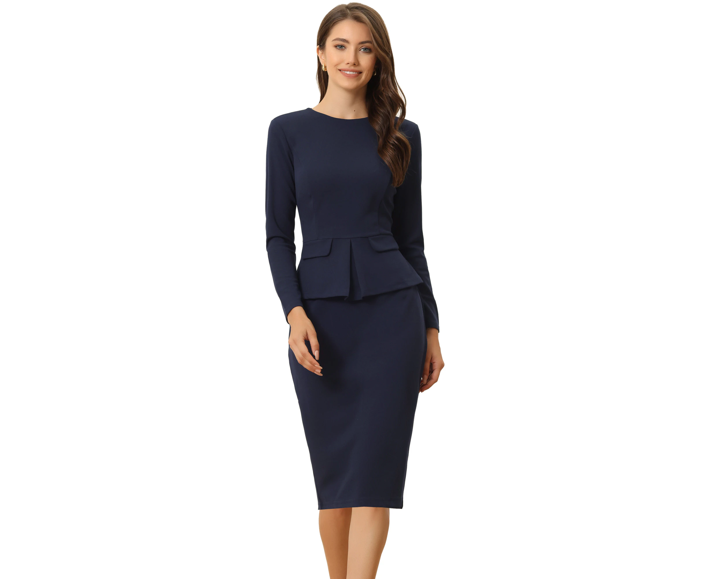 Allegra K Bodycon Pencil Work Office Sheath Dress Navy Blue