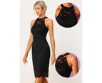 Allegra K Formal Sleeveless Wedding Guest Lace Sheath Dress Black