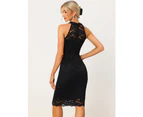 Allegra K Formal Sleeveless Wedding Guest Lace Sheath Dress Black