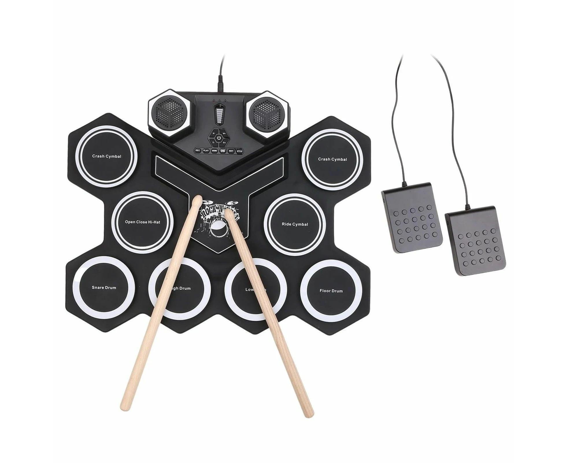 Portable Electronic Digital Drum Kit Practice 9 Pads Roll Up USB Electric Percussion Built-in Speakers Pedals Drumsticks