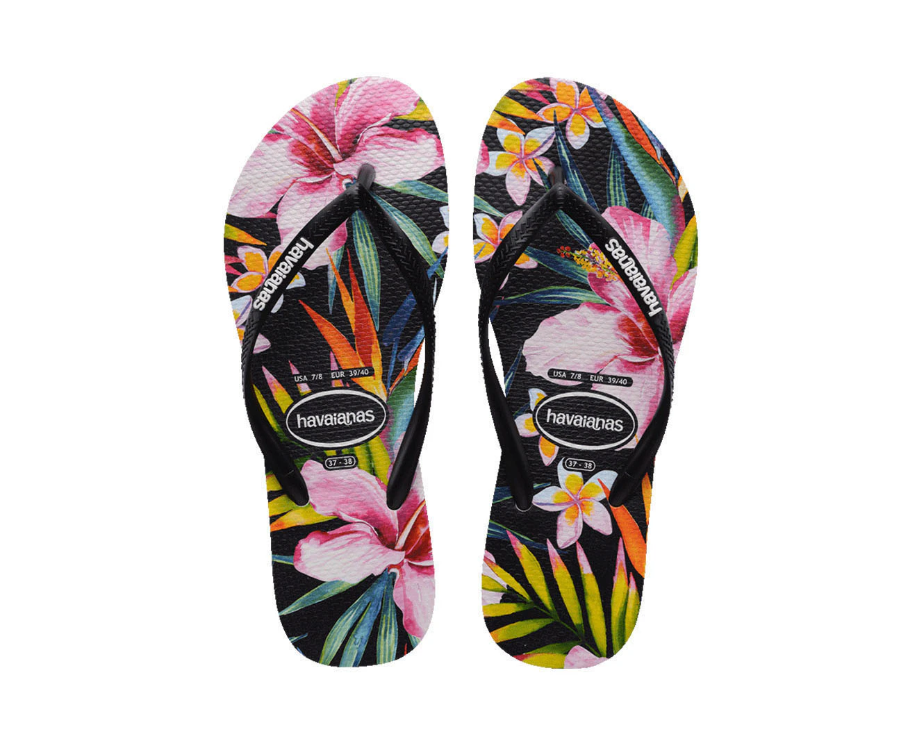 Havaianas Kids' Slim Floral Palm Thongs - Black