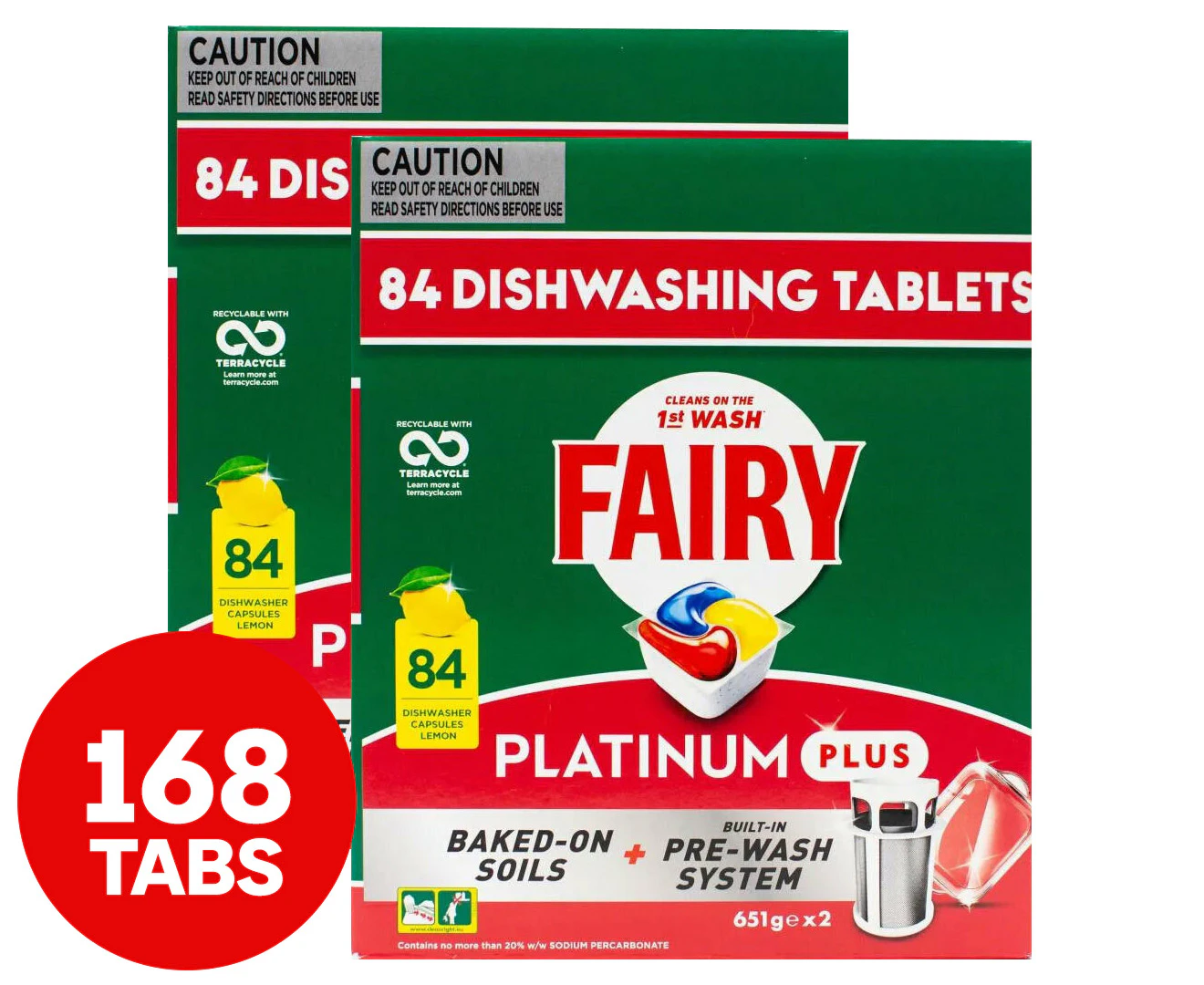 2 x 84pk Fairy Platinum Plus Dishwashing Capsules Lemon