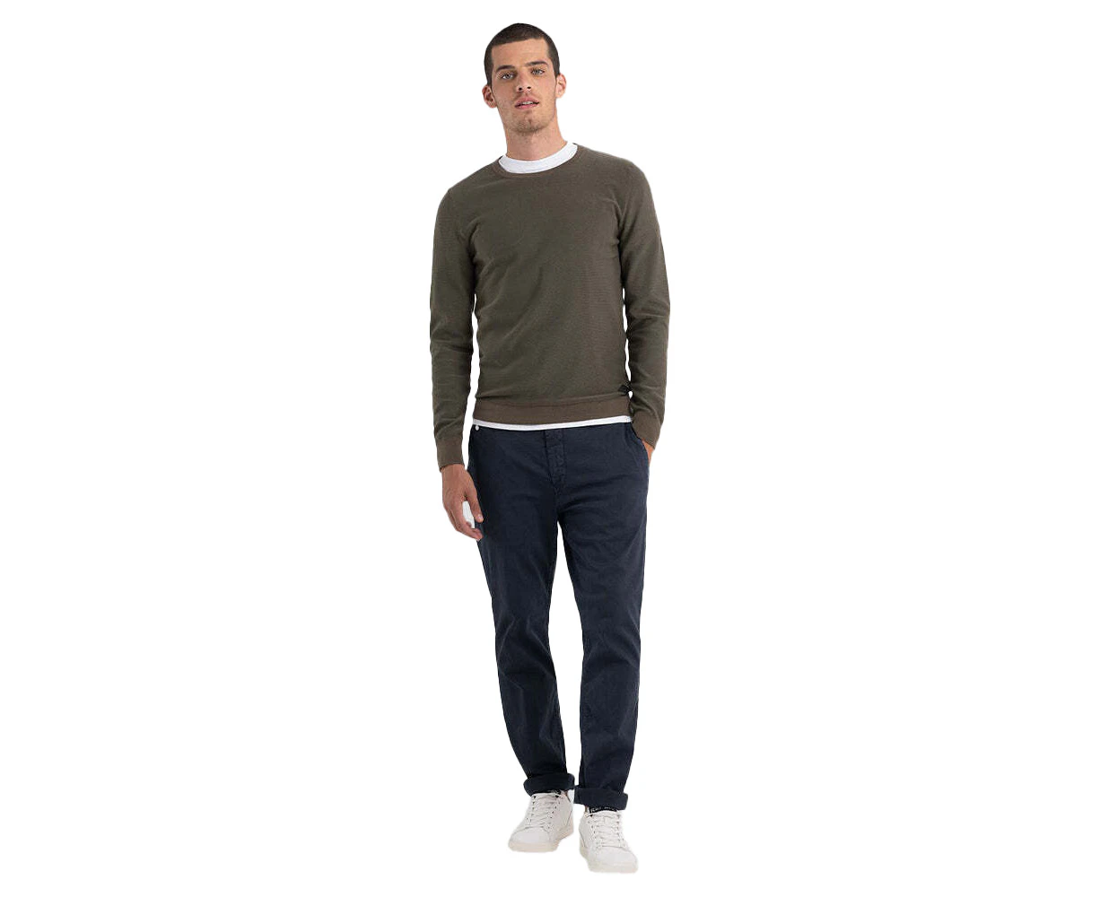 Replay Mens Lightweight Knitwear weater Hyperflex Cotton Knit Grey