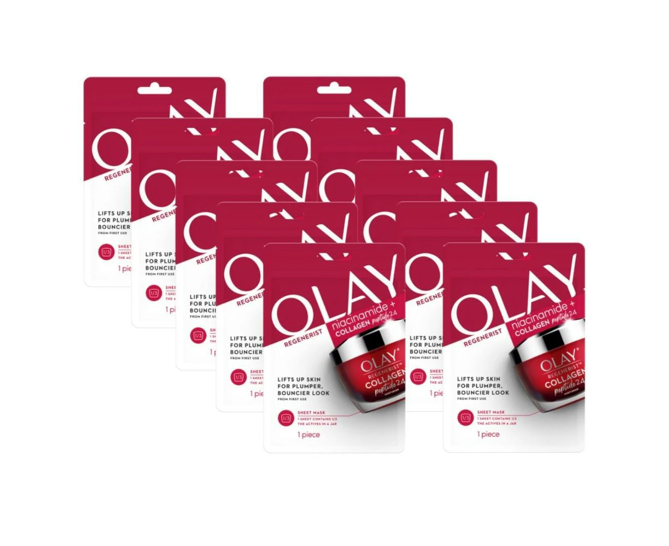 10 x Olay Regenerist Sheet Face Mask Niacinamide + Collagen Peptide 24