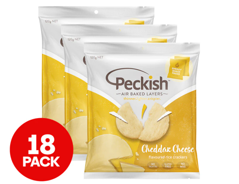 3 x 6pk Peckish Flavoured Rice Crackers Multi Bag Cheddar Cheese