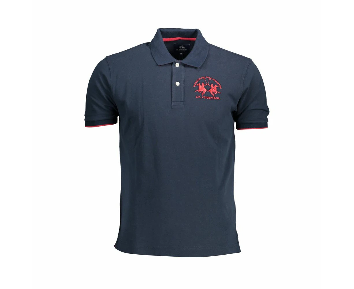 La Martina Blue Cotton Men Polo Shirt