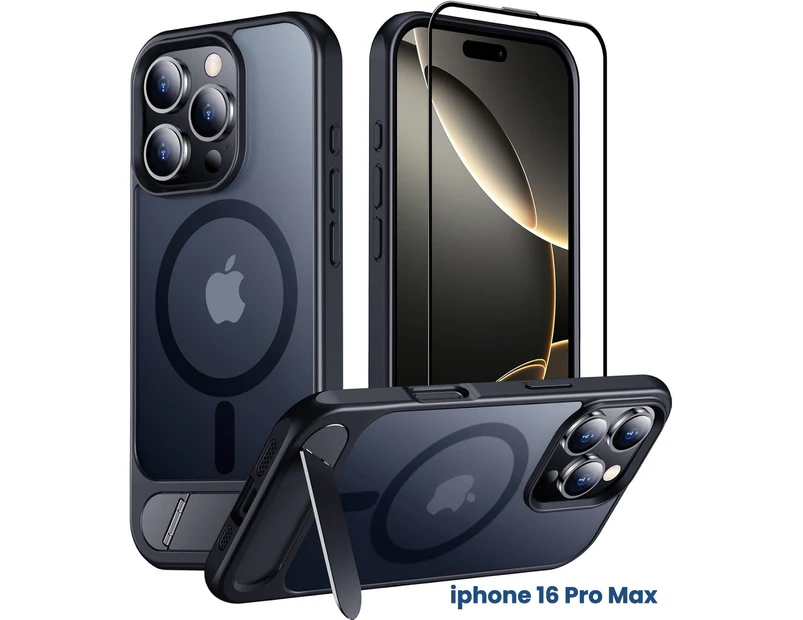 Magnetic Compatible with iPhone 16 Pro Max Case, Built-in Invisible Kickstand Compatible with MagSafe Military Grade Shockproof Slim Translucent Matte Case