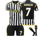 Juventus 2324 Home Football Jersey Set Boy's Men's Home Jersey Shirt and Shorts Ronaldo 7 With Socks