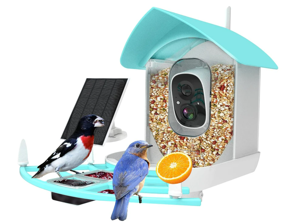 Bird Feeder with Camera, Auto Capture Wiress Bird Feeder Camera, AI Identify Bird Breed, 1080P HD Waterproof Outdoor Bird Watching Camera(White)