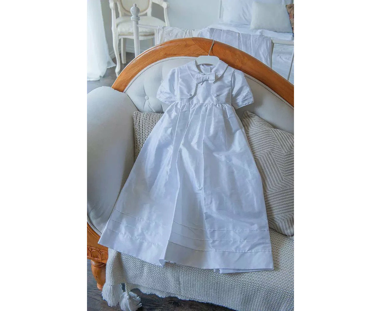 Christening - Breasted Silk Unisex Gown with Detachable Bow Tie