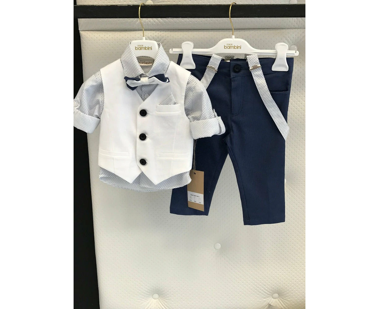 Dolce Bambini - Baby Boy 3 Piece White/Navy Suit