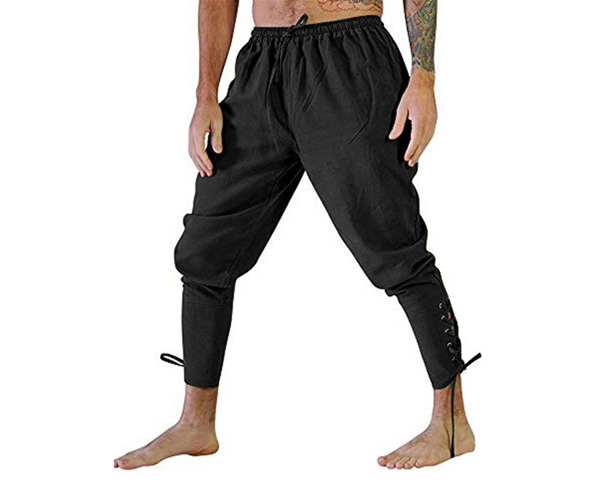 Men Medieval Renaissance Pirate Pants Horseman Lace Up Trousers Fancy Costume