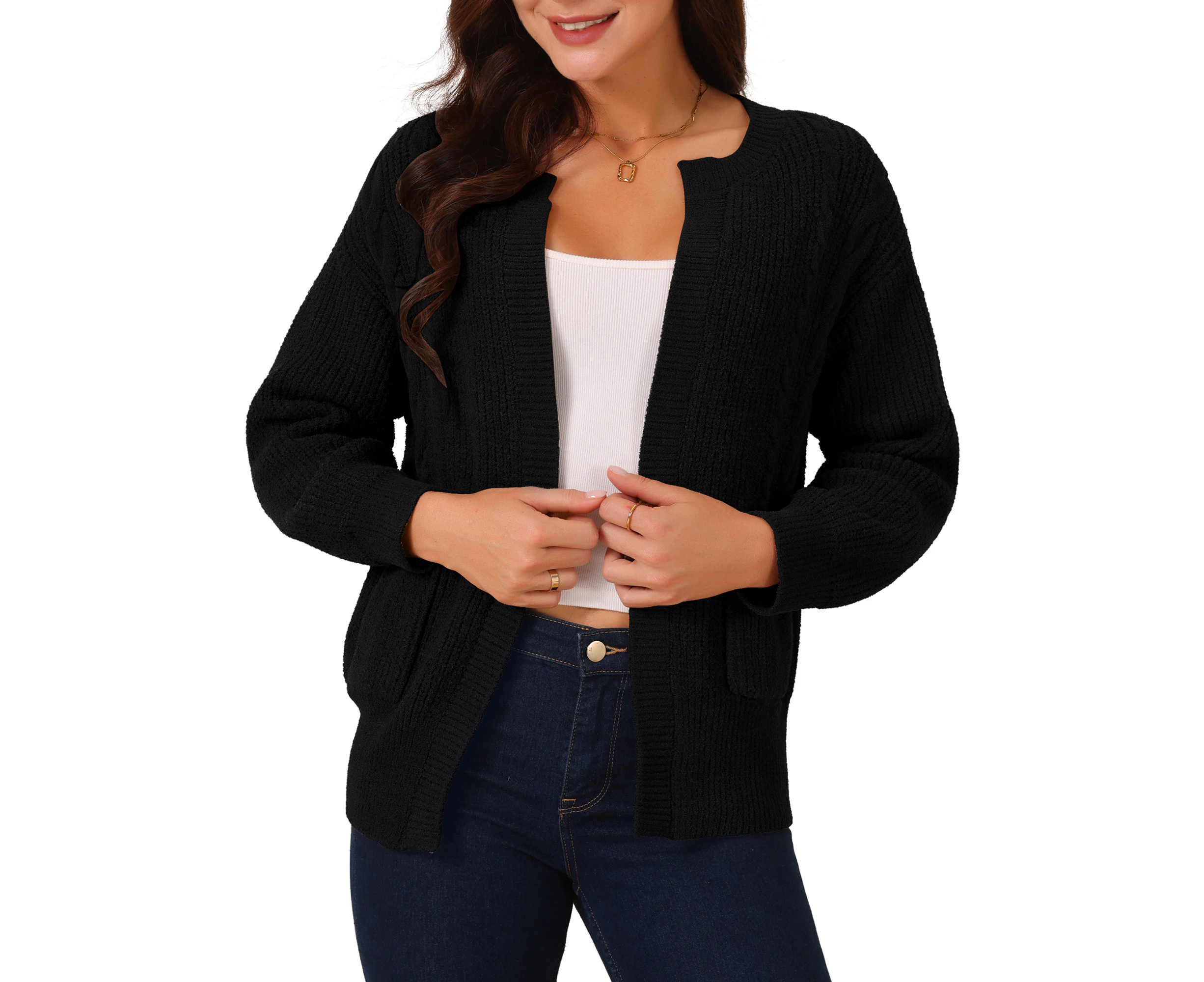 Seta T Knitted Cardigan with Pockets Black