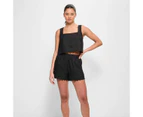 Linen Blend Scallop Hem Shorts - Lily Loves