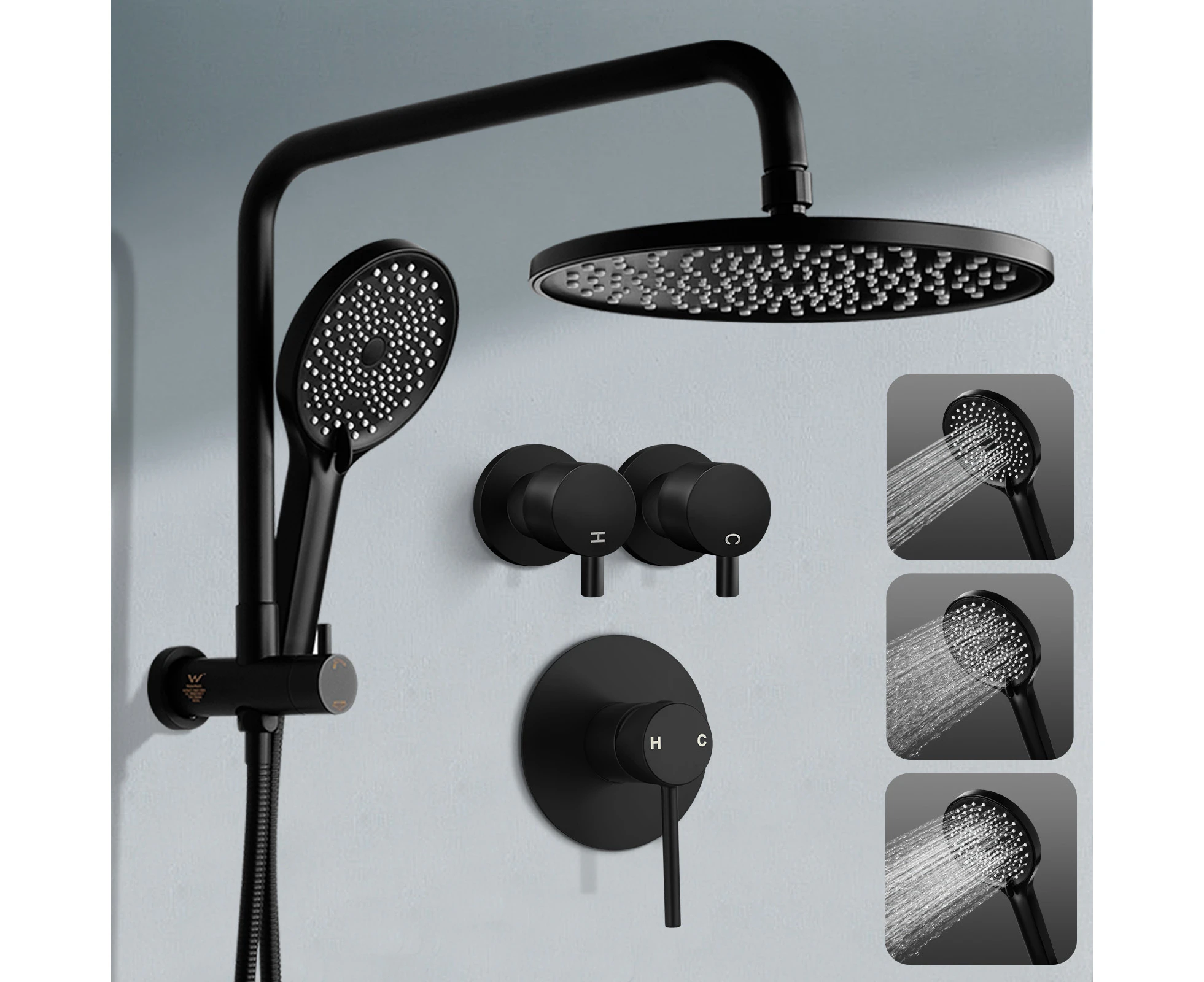 10 inch Rain Shower Head Set Black Handheld heads Round WELS Shower mixer twin taps High Pressure