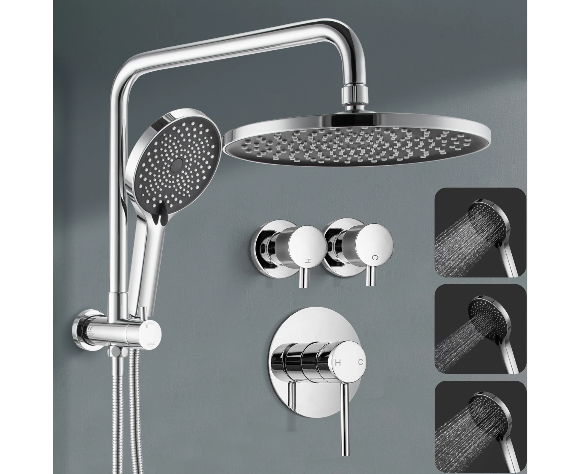 10 inch Rain Shower Head Set Chrome Handheld heads Round WELS Shower mixer twin taps High Pressure