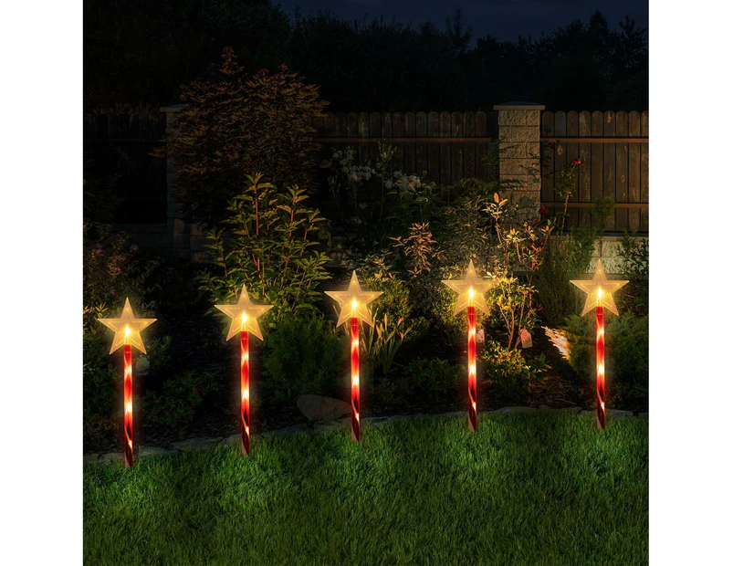 Solar Christmas Light Pile, 5-Pack Waterproof Landscape Christmas Lights - Stars - Warm Light