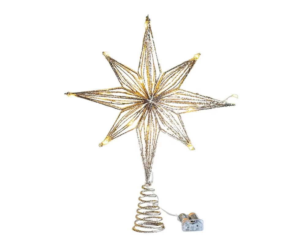 Christmas Tree Toppers Star with LED String Lights Ornaments for Christmas Home Party Decoration Festival Party New Year Champagne