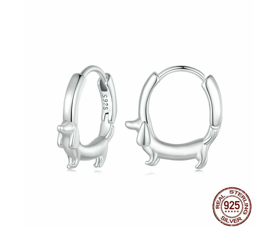 Refined Puppy Charm: Sterling Silver Dachshund Hoops