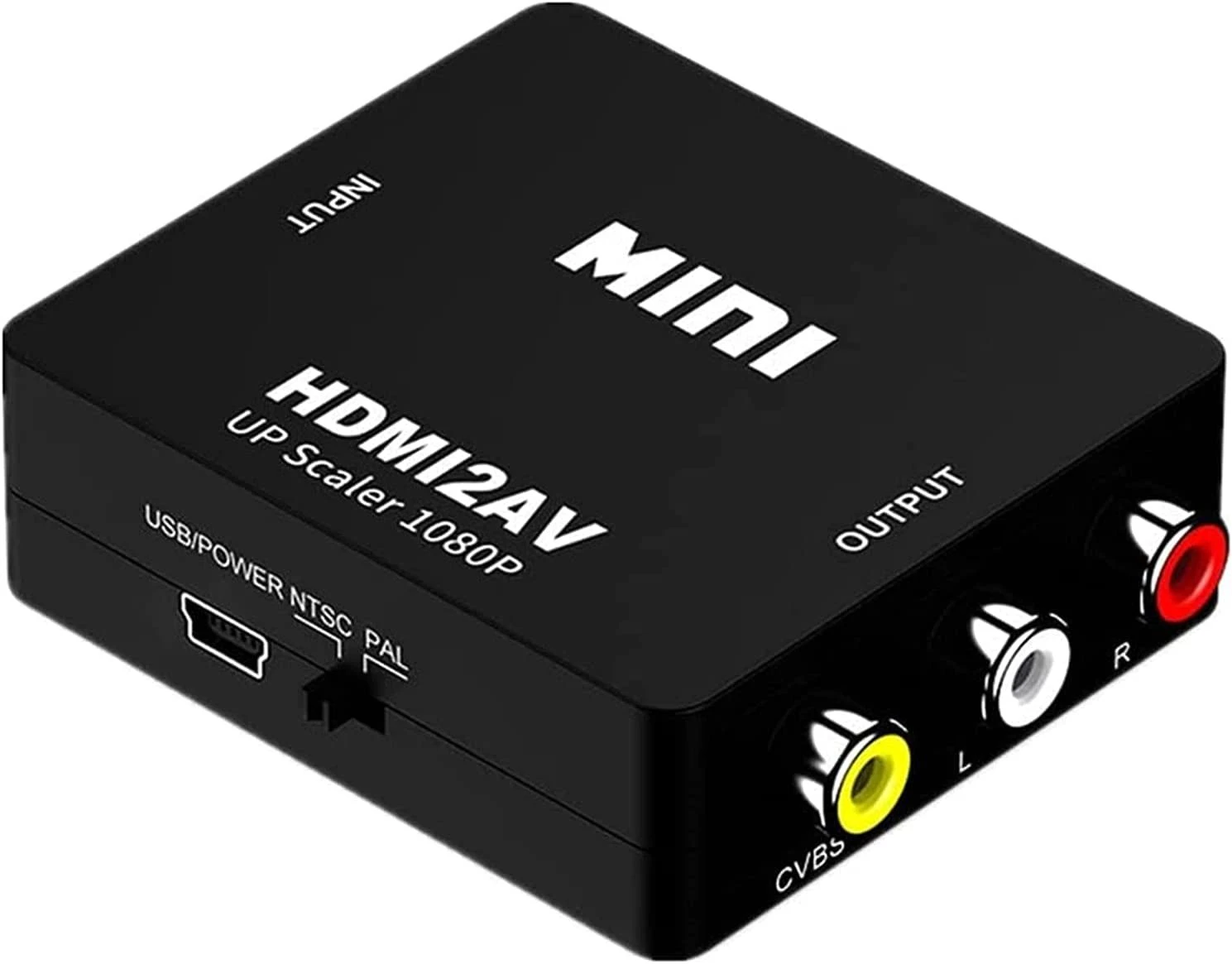 RCA to HDMI Converter, 1080P Mini Composite AV CVBS Video Audio Adapter for TV/PC/Camera, RCA Input to HDMI Output, Plug & Play, PAL/NTSC Supported