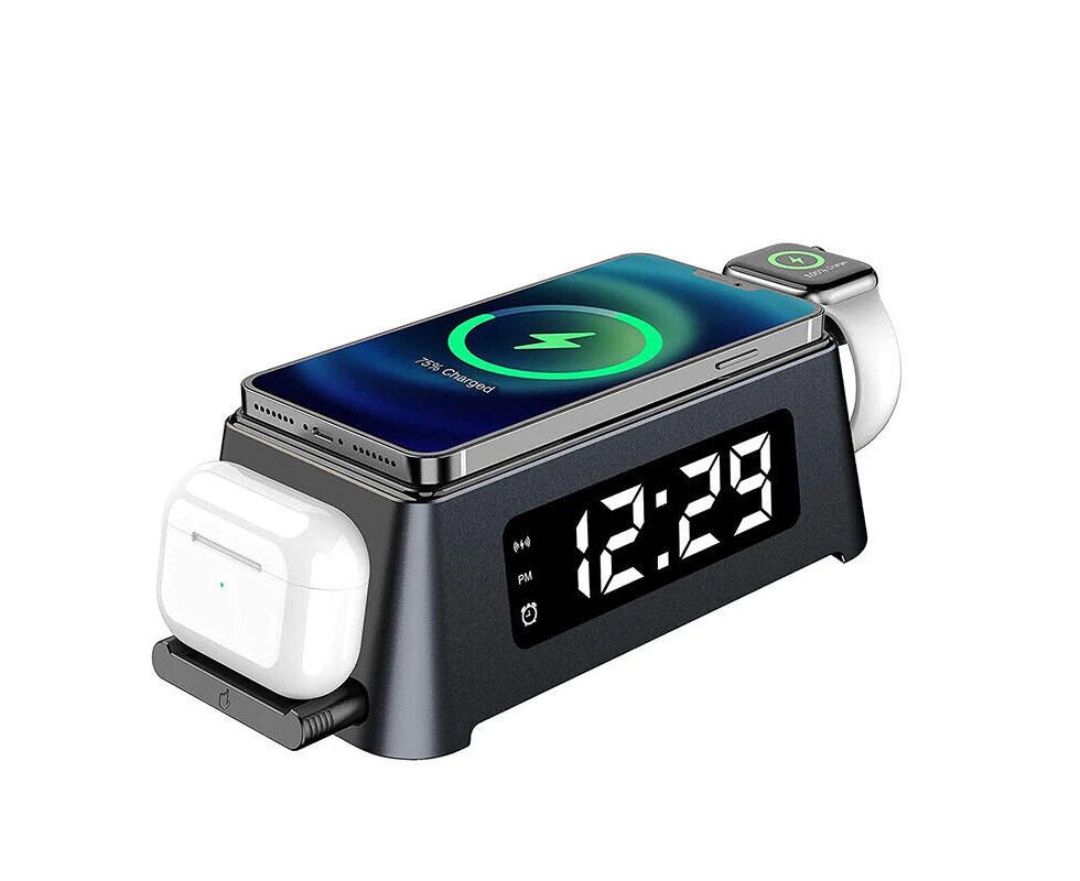 Fast Wireless Mobile Charger Dock Watch Charging Station LED Digital Alarm Clock