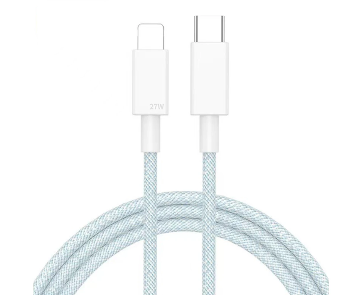 Fast Charging Cable Braided 27w Data Line Charger for Apple iPhone 14/13/12 iPad-Blue 3m