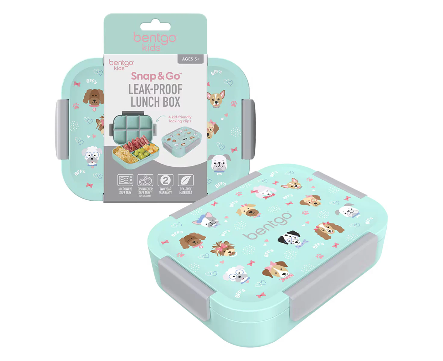 Bentgo Kids Snap & Go Lunch Box With Divider Container Puppies