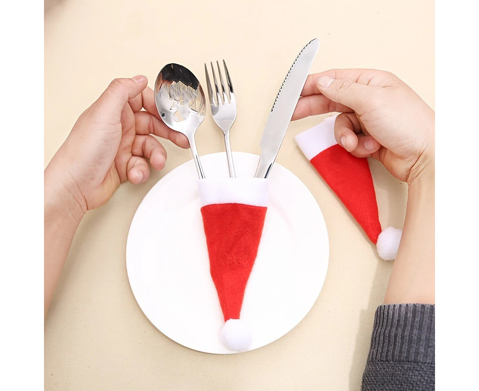 Merry Christmas Decorations 2024 Christmas Tableware Bag Holder Christmas Hat Fork Knife Cutlery Bag Christmas Decor for Home 10pcs