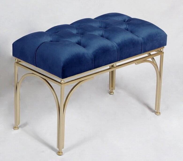 Handmade Tufted velvet bench with Metal Gold Legs - Navy Blue