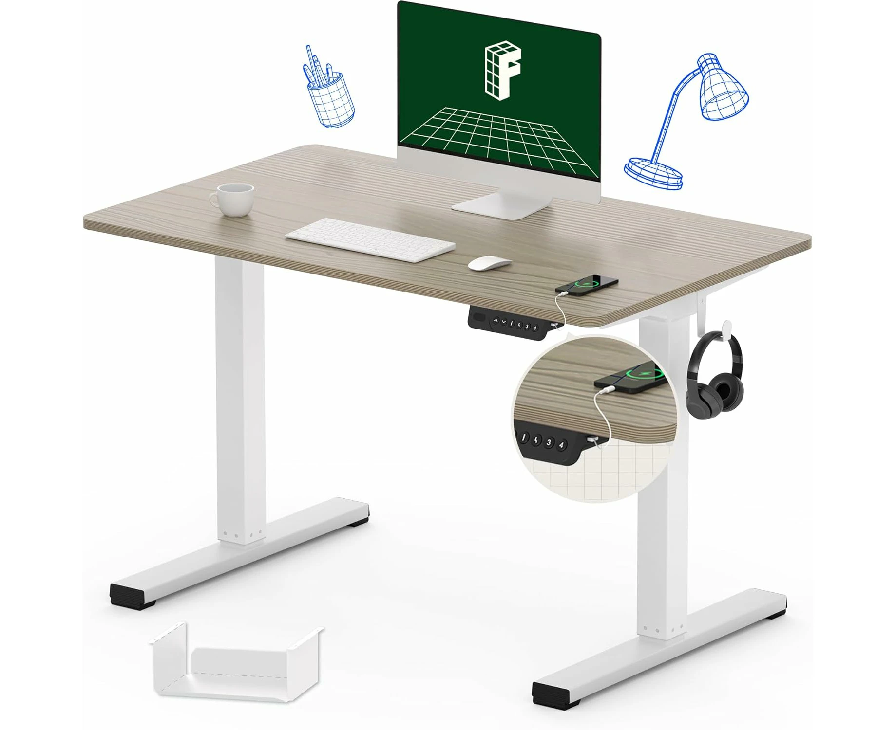 FLEXISPOT E150 Standing Desk with 100×60 CM White Frame + Grey Desktop