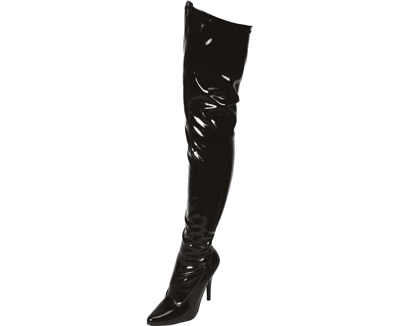 Black Pointed Toe Thigh High Boot 3in Heel