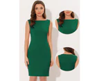 Allegra K Sleeveless Sheath Boat Neck Casual Office Dress Dark Green